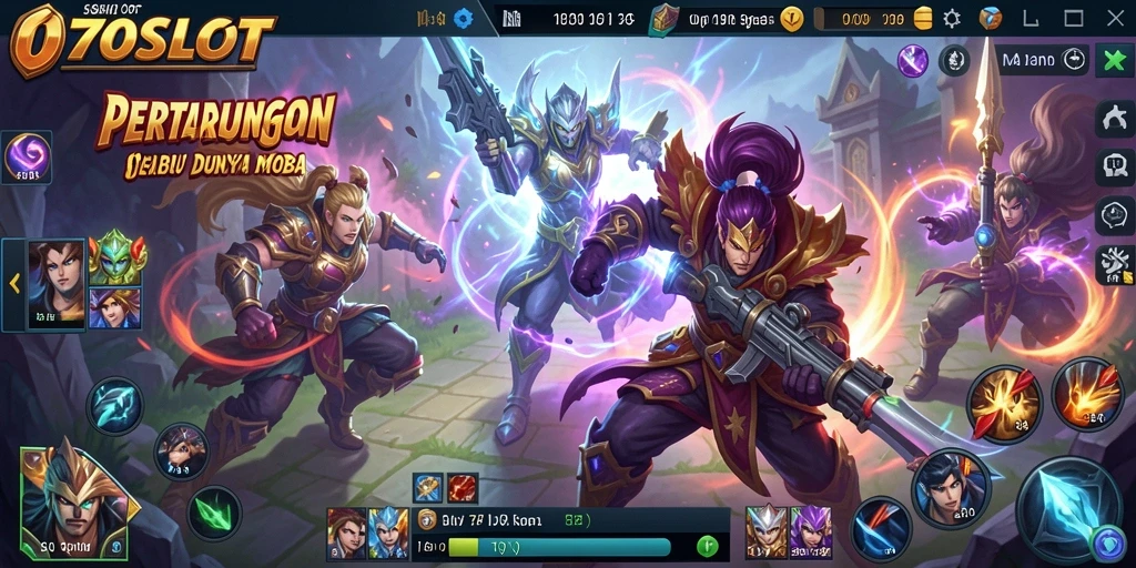 Screenshot gameplay 070SLOT menampilkan pertempuran seru antara hero.