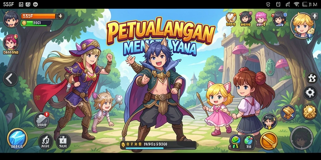 Tampilan screenshot utama 555F menampilkan aksi seru para karakter Anime.