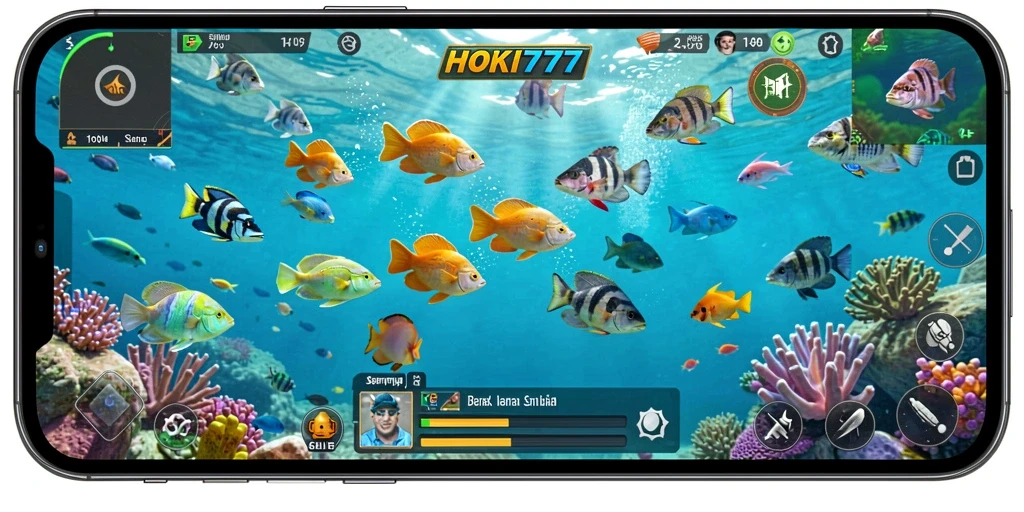 Screenshot HOKI777 menampilkan momen seru menangkap ikan.