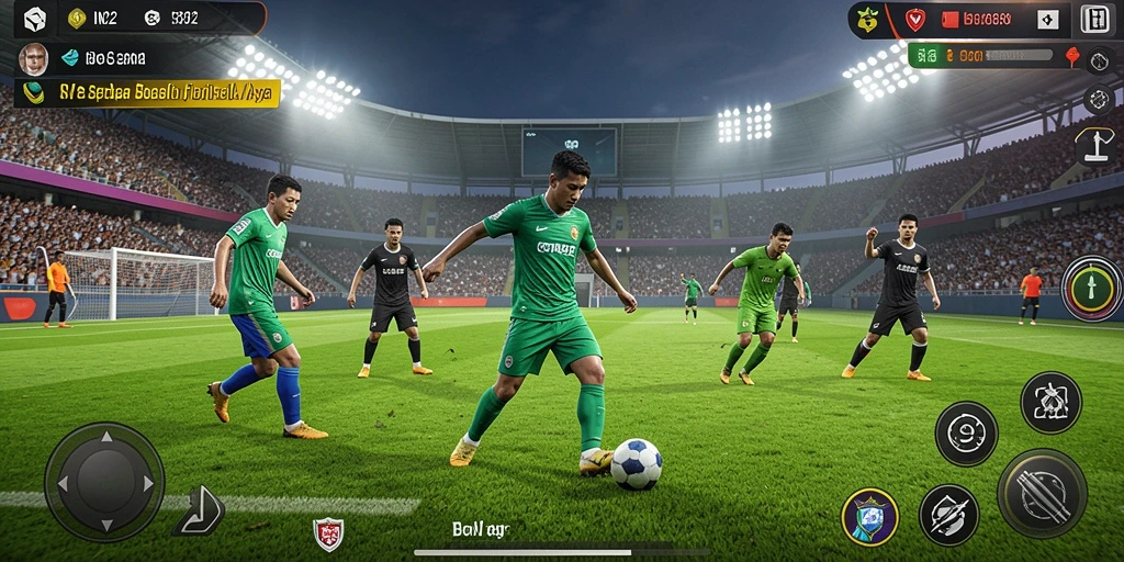 Tampilan gameplay menarik dari IN22 dengan aksi sepak bola yang mendebarkan.