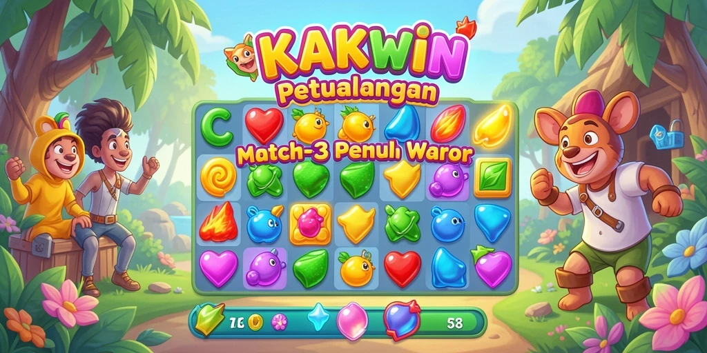 Tampilan gameplay KAKWIN yang seru dalam permainan Match-3.