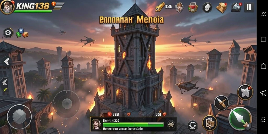 Tampilan gameplay menegangkan dalam KING138 dengan aksi Tower Defense.