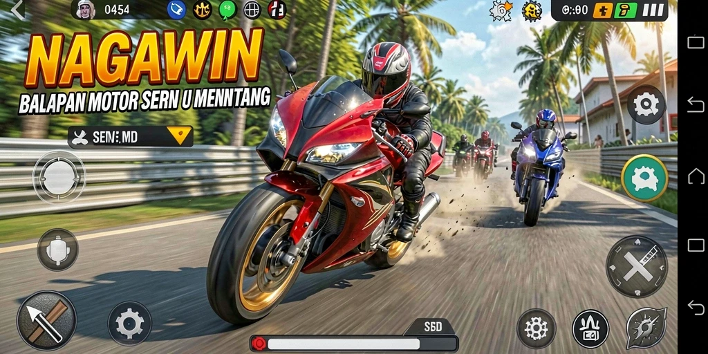Gameplay seru dalam balapan motor di NAGAWIN.
