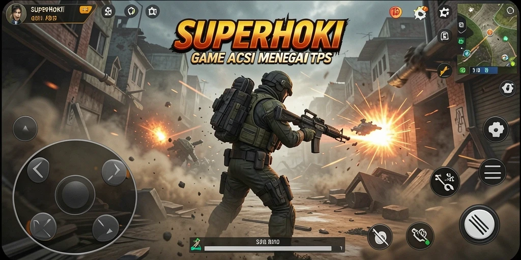 Screenshot utama SUPERHOKI menampilkan aksi gameplay seru dan grafis menawan.